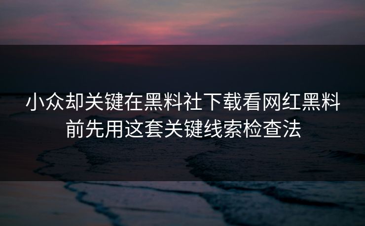 小众却关键在黑料社下载看网红黑料前先用这套关键线索检查法